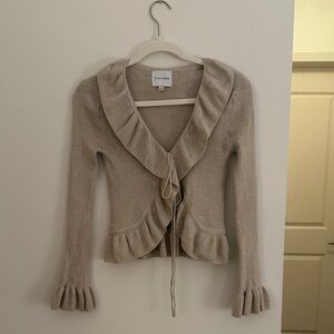 Pink Rose Beige Ruffle Cardigan